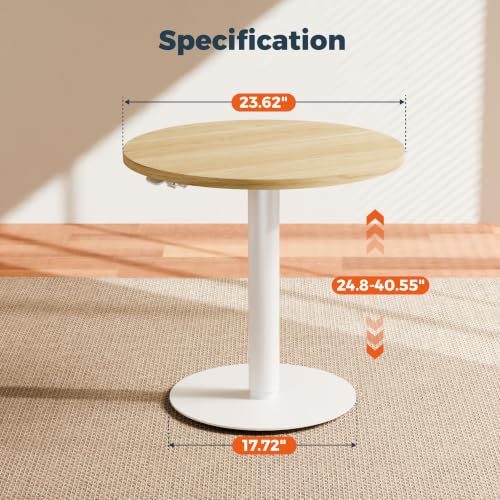 24" Pneumatic Height Adjustable Round Side Table, Gas Lift Pedestal Drink End Table, Small Accent Nightstand for Living Room Sofa Couch, White Wood Grain - color: White Wood Grain, size: 23.62"