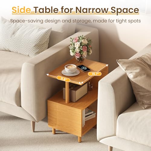 Apicizon S-Shaped Side Table, 3-Tier Nightstand with Solid Wood Legs, Slim Bedside Table with Storage Shelf, Modern End Table for Small Spaces, Bedroom, Living Room, Entryway, Natural - color: Natural