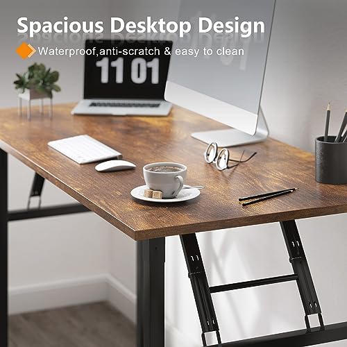Need Folding Desk for Home Office 39-3/8 inch Length Modern Folding Table Computer Desk No Install Needed Rustic Brown Desktop Black Frame AC5FB(100 * 60) - color: Rustic Brown & Black Frame, size: 39inch