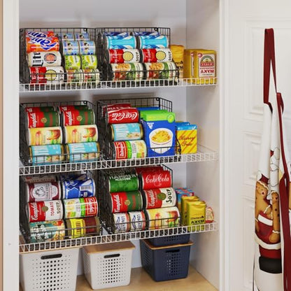 JKsmart 4 Pack Stackable Can Organizer for Pantry with Adjustable Dividers, Soda Can Organizer, Can Storage Dispenser Holds up to 56 Cans, Metal Wire Baskets Can Holder for Kitchen Cabinet Pantry - size: S-(4 pack)