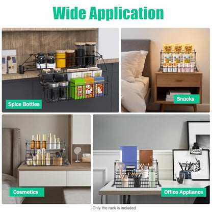 Spice Rack Organizer, 3 Tier Retractable Pull Down Cabinet Mount, Space Saving Design, Rust Resistant Heavy Duty with Railing Stopper & Mounting Screws for Kitchen Cabinet Pantry Cupboard