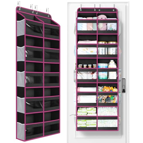 Yecaye 5-Tier Over The Door Organizer Dual-Column, 80lbs Load Over The Door Storage of 10 Compartments, Heavy Duty Door Organizer Hanging for Bedroom Closet Dorm Bathroom Pantry, Black and Pink 1 Pack - color: Black and Pink, size: 1 Pack 5 Tier