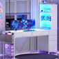 SEDETA Computer Desk with 5 Drawers and Bookshelf, Reversible Home Office Desk with Storage Shelves and File Drawer, Gaming Desk with LED Lights for Small Spaces, White - color: White