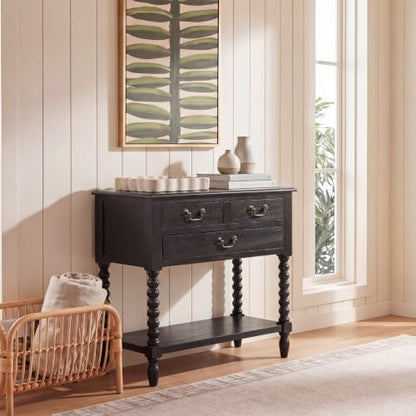 SAFAVIEH Furniture - Athena 3-Drawer Console Table - Black - Solid Wood - Farmhouse Classic Design - Ideal for Entryway, Living Room, Hallway, 23.5" W x 13" D x 29.5" H (CNS5703B) - color: Black