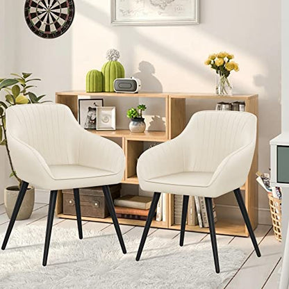 annjoe Faux Leather Accent Chair Arm Chairs Living Room Chairs Leisures Chair Upholstered Chair with Metal Legs Set of 2 for Home Kitchen Office Bistro Cafe - color: Beige