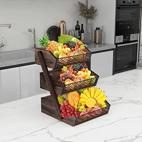 Dorhors Fruit Basket for Kitchen,Fruit Bowl,Kitchen Counter Organizer,Wooden Vegetable Holder for Countertop,Bread Storage Basket Stand(3 Tier) - size: 3 Tier