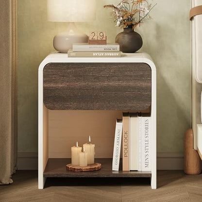 Modern Nightstands Set of 2,Bedside Table with Open Shelf,Night Stand with Drawer Storage,Wooden End Table for Bedroom, Side Table White and Walnut - color: 2pcs_white&walnut