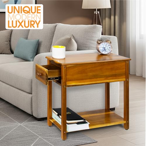 ENKEZI Narrow End Table with Drawer and Shelf – Slim Side Table for Small Spaces, Nightstand for Bedroom or Living Room, Small Bedside Table (Top Drawer) - style: Top Drawer