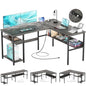 Reversible L Shaped Gaming Desk with Power Outlets and USB Charging Ports, Sturdy Computer Desk with Storage Shelf, Modern Corner Desk Home Office Table, Easy to Assemble, Gray Oak