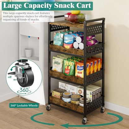 Giwil 4-Tier Rolling Storage Cart, Small Coffee Bar Crafts Makeup Cart with Wooden Top Snack Organizer for Pantry, Utility Kitchen Cart On Wheels for Onions Potatoes, Black - size: 4 Tier