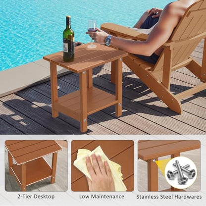 Adirondack Outdoor Side Table, 16.6" Small Patio End Table, 2-Tier HDPE Plastic Table for Poolside Porch Garden, Weather Resistant & Easy Assembly (Teak, Rectangle) - color: Teak, style: Rectangle
