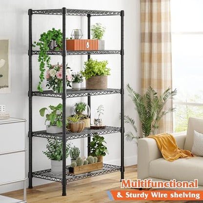 REIBII Wire Shelving Rack 5-Tier Metal Shelves for Storage Adjustable Garage Shelving Heavy Duty Storage Shelves for Storage Rack, 24" W X 14" D X 59" H | Heavy-duty 19.1mm steel, Leveling feet+anti-tip, 24"W x 14"D x 59"H, Tool-free assembly, For kitchen