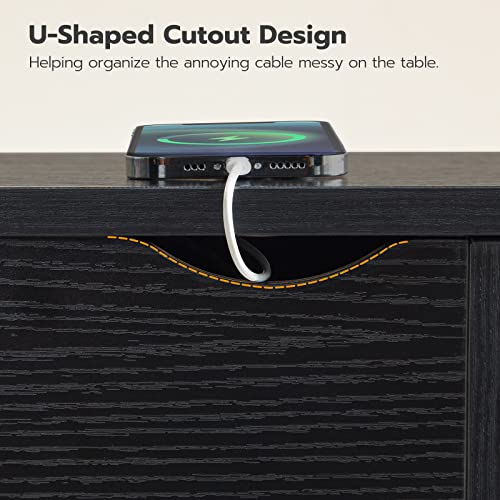 HOOBRO Side Table, Flip End Table with Charging Station and Shelves, USB Ports & Power Outlets, Narrow Nightstand for Small Spaces, Stable and Sturdy, for Living Room, Black BK341BZ01 - color: Black