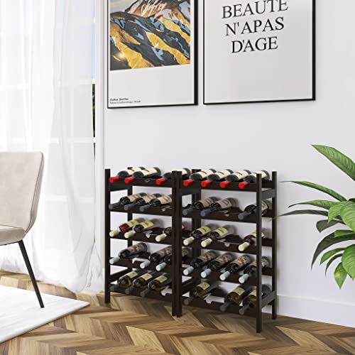 SMIBUY Bamboo Wine Rack, 20 Bottles Display Holder, 5-Tier Free Standing Storage Shelves for Kitchen, Pantry, Cellar, Bar (Dark Brown) - color: Brown