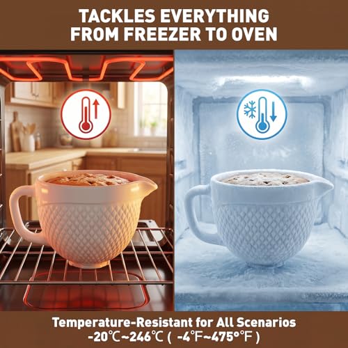 COFUN Ceramic Mixer Bowl for KitchenAid 4.5-5 Qt Tilt-Head Stand Mixers | Mixing Bowl with Handle & Pour Spout, Oven/Microwave/Dishwasher Safe - color: Whier-Ceramic