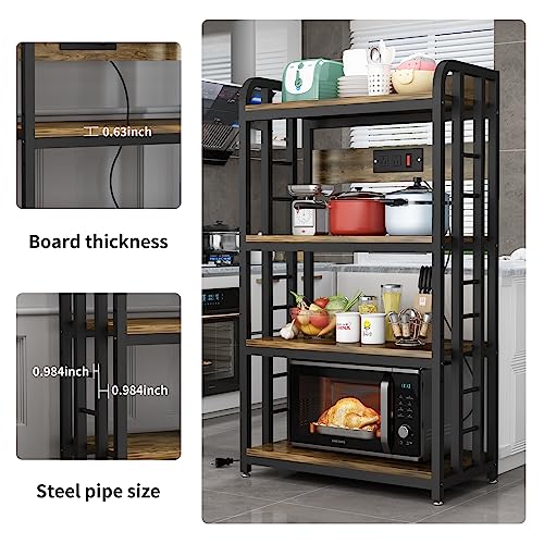 SIREDEEP Bakers Rack with Power Outlet ，4-Tier Kitchen Baker's Rack,Microwave Stand with Storage Suitable for Kitchen, Living Room, Dinning Room，Coffee Bar(Rustic Brown) - color: Rustic Brown