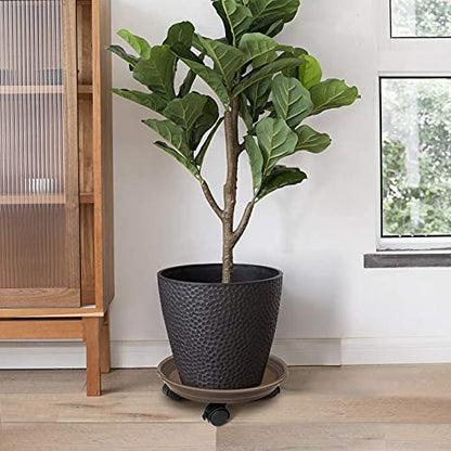 Plant Caddy with Wheels, Rolling Plant Dolly with Casters, Brown | Movable Plant Stand, Flower Pot Dolly Holder, Planter Pot Mover, Indoor Outdoor Use, 2 Wheels with Lock, Fit Most Pots - color: Brown