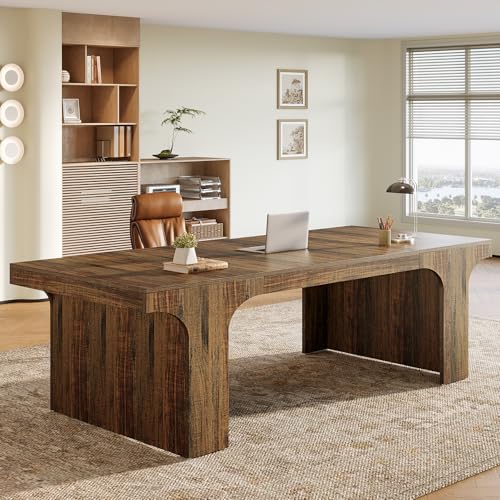 Tribesigns 70.87" Executive Office Desk with Arched Design, Rustic Brown | Modern Wooden Writing Table, Large Workspace Computer Desk Simple Business Furniture for Home Office, Sturdy Room - color: Rustic Brown