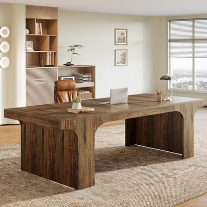 Tribesigns 70.87" Executive Office Desk with Arched Design, Rustic Brown | Modern Wooden Writing Table, Large Workspace Computer Desk Simple Business Furniture for Home Office, Sturdy Room - color: Rustic Brown