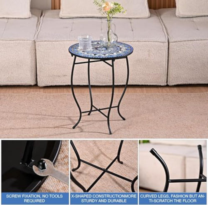 Metal Round Side Table, Weather Resistant Patio Accent Table for Indoor Outdoor Use, Plant Stand for Flower Pots Vase Home Decor, Easy Assemble