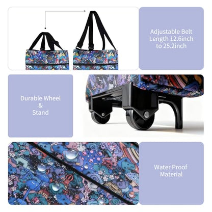 Folding Shopping Bag with Wheels, Small Rolling Folding Grocery Cart on Wheels, Collapsible Wheeled Portable Rolling Tote Bag for Groceries Shopping Cart