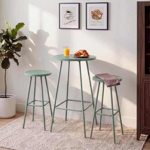 Best Choice Products 3-Piece Patio Dining Set, Bar Height, Outdoor Bistro Set, Outdoor Round Bar Table w/ 2 Bar Stools, Steel - Sage - color: Sage