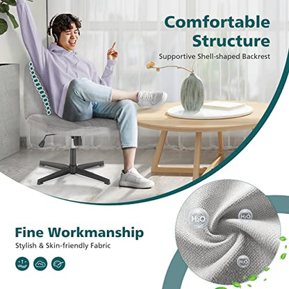 OLIXIS Criss Cross Chairs, Vanity Chair, Home Office Desk | Armless Wide Seat, Height Adjustable, Comfy Fabric, Bedroom, Study, Computer Task, Grey No Wheel - color: Grey No Wheel