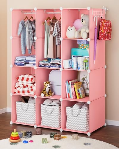 CUBEDIY Baby Closet Organizer for Nursery - Durable Baby Wardrobe Armoire for Closet - Customizable Dresser Shelves - Waterproof Shelf Clothes Organizer w/Wall Fixation (Pink) - color: Pink