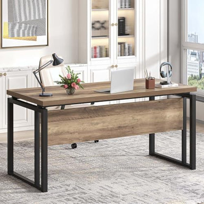 EXCEFUR Modern Computer Desk for Home Office, PC Laptop Gaming Desk, Metal Wood Study Writing Table Workstations for Bedroom Living Room, 53 Inch, Rustic Oak - color: Rustic Oak