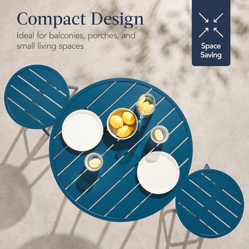 Best Choice Products 3-Piece Patio Dining Set, Bar Height, Outdoor Bistro Set, Outdoor Round Bar Table w/ 2 Bar Stools, Steel - Peacock Blue - color: Peacock Blue