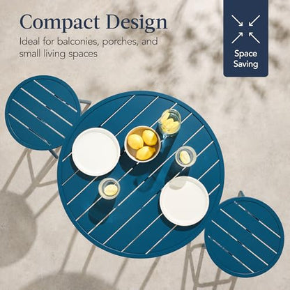 Best Choice Products 3-Piece Patio Dining Set, Bar Height, Outdoor Bistro Set, Outdoor Round Bar Table w/ 2 Bar Stools, Steel - Peacock Blue - color: Peacock Blue