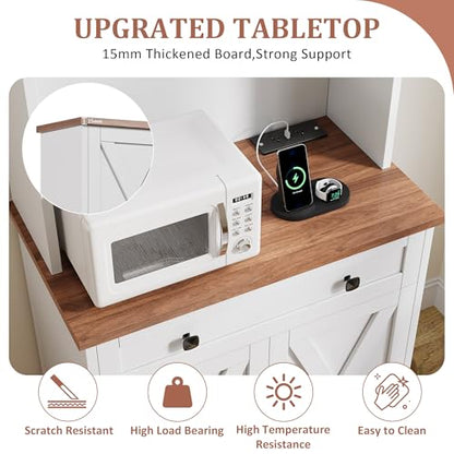 GarveeLife 71" Pantry Cabinet with Charging Station, Tall Kitchen Pantry Storage Cabinet with Microwave Stand, Large Farmhouse Kitchen Hutch with Cabinet Doors & Drawer for Living Room, Dining Room - color: White