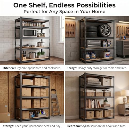 Shelving Unit, 2850LBS Heavy Duty Metal Shelves for Storage, 5-Tier Adjustable Boltless Storage Rack for Kitchen Garage Warehouse Pantry, 36" Wx16 Dx72 H, Black