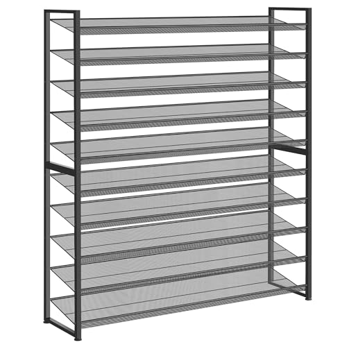 Nunsino Shoe Rack, Long Shoe Organizer,Max Holds 62 Pairs,10 Tier Metal Shoe Storage Shelf,5-Tier Stackable Shoes Organizer for Garage, Entryway,Black - color: Black, size: 10 Tier