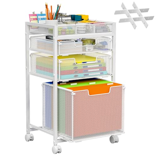 Rolling File Cart with 3 Storage Drawers, Under Desk Organizer with DIY Divider, Moblie Filing Cabinet on Wheels, Fits A4/Letter Size, Metal Utility Cart for Home Office, White - color: White, size: 3 Drawers