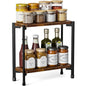 pickpiff 2 Tier Spice Rack Organizer for Kitchen Countertop, Wood and Metal Seasoning Shelf, Space-Saving Spice Organizer for Kitchen Counter, Coffee Bar and Dining Table, Brown