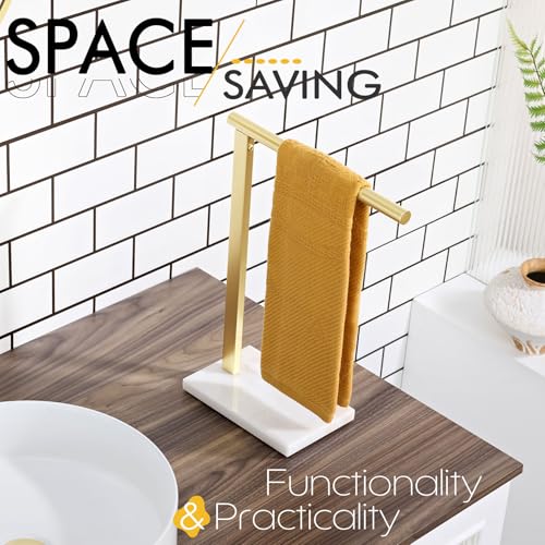 KOKOSIRI Hand Towel Rack Standing Towel Bar with Steady Marble Base for Bathroom Vanity Countertop, Brushed Gold Stainless Steel 15.7'' Height THS0006-BG - color: Brushed Gold, size: 1-Bar