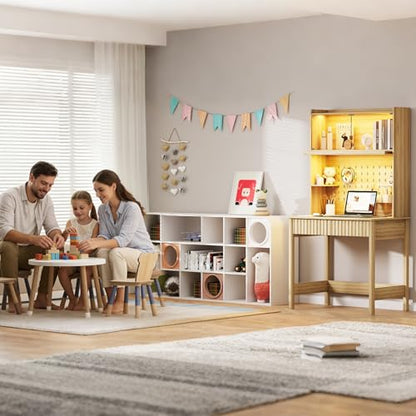 Lvifur 31.5" Small Study Desk with - Drawer & Hutch,Computer Desk with Charging Station,Compact Writing Desks with LED Reading Lights,Home Office Desks for Small Spaces,Bedroom Study Room,Natural - color: Natural