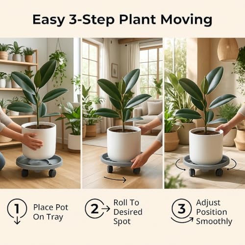 Rolling Plant Stand with Wheels 3 Pack 12 Inch Plant Caddy with Wheels Heavy Duty Plant Dolly Roller Base with Wheels Round Flower Pot Rack Holder Planter Trolley Tray, Grey - color: Grey, size: 12 inch