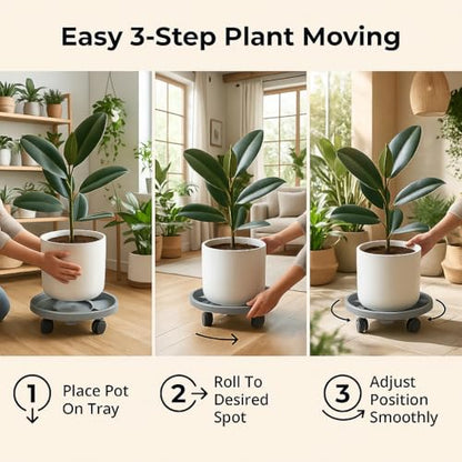 Rolling Plant Stand with Wheels 3 Pack 14 Inch Plant Caddy with Wheels Heavy Duty Plant Dolly Roller Base with Wheels Round Flower Pot Rack Holder Planter Trolley Tray, Grey - color: Grey, size: 14 inch
