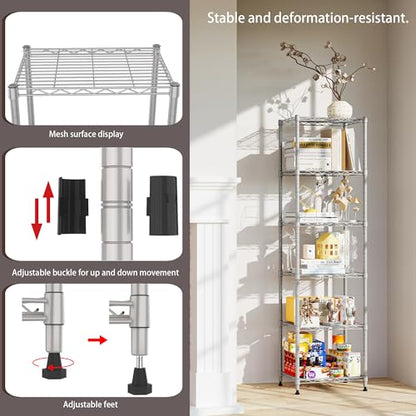 REGILLER 6 Wire Shelving Steel Storage Rack Adjustable Unit Shelves for Laundry Bathroom Kitchen Pantry Closet (16.7L x 11.9W x 64H, Silver) - color: Silver