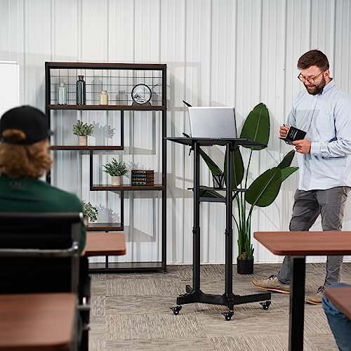VIVO Black Mobile 24 x 16 inch Lectern Podium, CART-V03E | Height Adjustable, Tilting Desktop, Rolling Laptop Cart on Wheels, Steel Design, Holds 44 lbs - color: Black