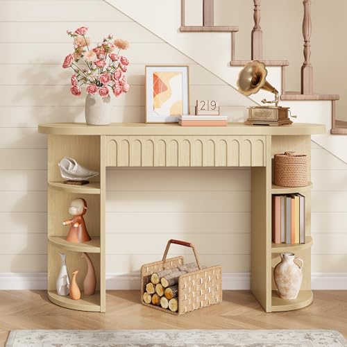 Hoctieon Fluted Console Table with Storage, Entryway Table with Side Storage Shelves, Narrow Sofa Tables Behind Couch, Hallway Tables for Living Room, Entrance, Foyer, Oak - color: Oak