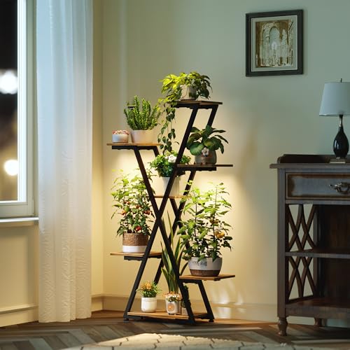 Plant Stand Indoor with Grow Lights: Large Multi-Tiered Metal Rack - Lighted Vertical Shelf with Timer for Flowers and Succulents - size: 43.3 inch, 7 tier
