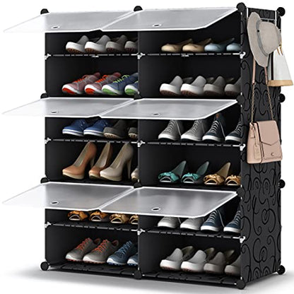 HOMIDEC Shoe Rack Organizer, 6 Tier Storage Cabinet 24 Pair Plastic Shoe Shelves for Closet Hallway Bedroom Entryway - color: Black, style: 2 by 6