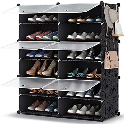 HOMIDEC Shoe Rack Organizer, 6 Tier Storage Cabinet 24 Pair Plastic Shoe Shelves for Closet Hallway Bedroom Entryway - color: Black, style: 2 by 6