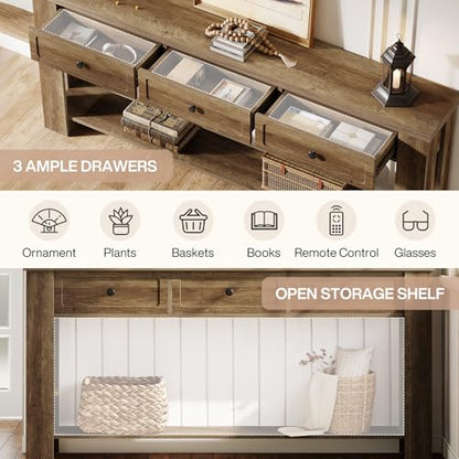 Tribesigns 70.9-Inch Long Console Table with 3 Drawers, Farmhouse Entryway Table with Storage, Rectangular Narrow Sofa Table Behind the Couch, Accent Table for Hallway, Living Room, Entry, Brown - color: Brown