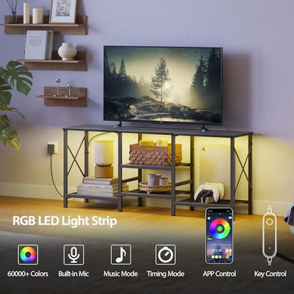 JARHETUN TV Stand with LED Lights for 55 Inch TV, Entertainment Center with 3-Tier Open Shelves, TV Console Table for Living Room, Bedroom, Black - color: Black With Led Light