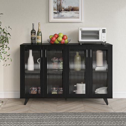 Panana Kitchen Buffet Server Table Accent Sideboard Cupboard Server Buffet Console Table with Doors Cabinet (49inch, Black) - color: Black, size: 49inch