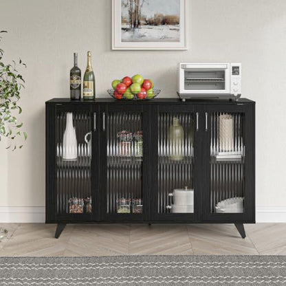 Panana Kitchen Buffet Server Table Accent Sideboard Cupboard Server Buffet Console Table with Doors Cabinet (49inch, Black) - color: Black, size: 49inch